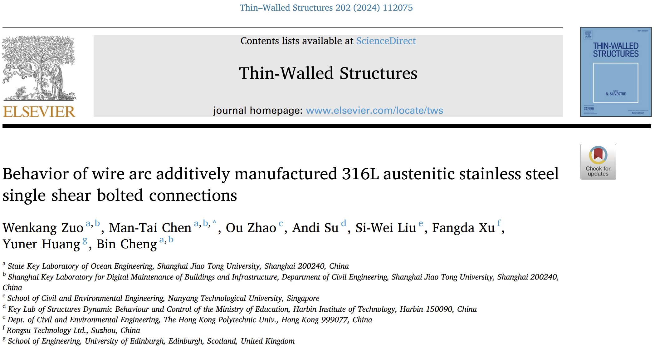 RONGSU Supports SJTU’s Top-Journal Study on WAAM Austenitic Stainless Steel Bolted Connections 